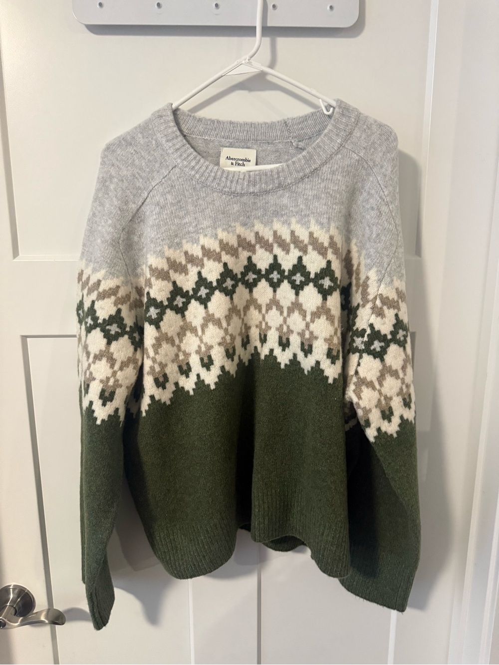 Abercrombie & Fitch Green and Gray Fair Isle Crewneck Sweater size XL NWOT